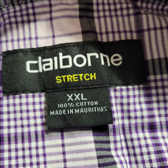 Claiborne Stretch Shirt Mens XXL Purple Plaid Long Sleeve Button Up‎ - Picture 5 of 7